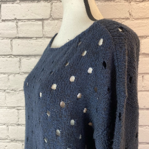 Maurice’s Womens Navy Blue Crochet Sweater Open Polka Dot Knot High Low Medium - Picture 8 of 12